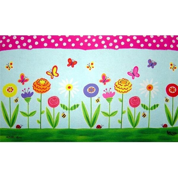 Custom Printed Rugs AWV060 Fun Flowers Garden Party Doormat Rug; Blue - 18 x 30 in. AWV060 - main